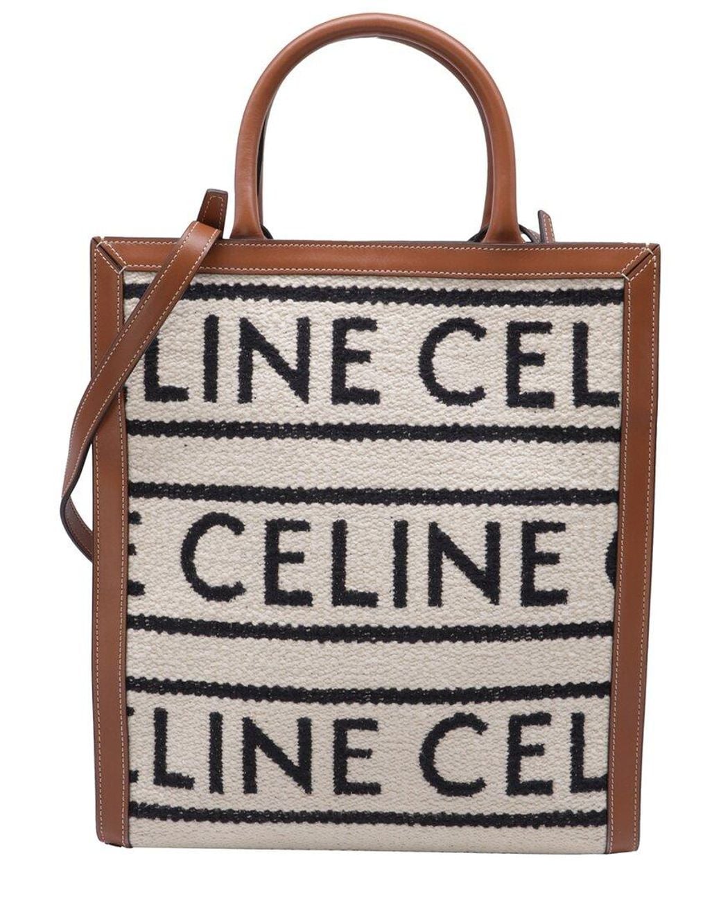Céline Multicolor Ochre Leather Small Cabas Logo All Over Vertical Tote (Authentic Pre- Loved)