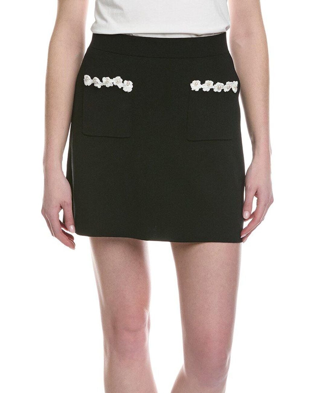 Ellen Tracy Black Crochet Flower Mini Skirt