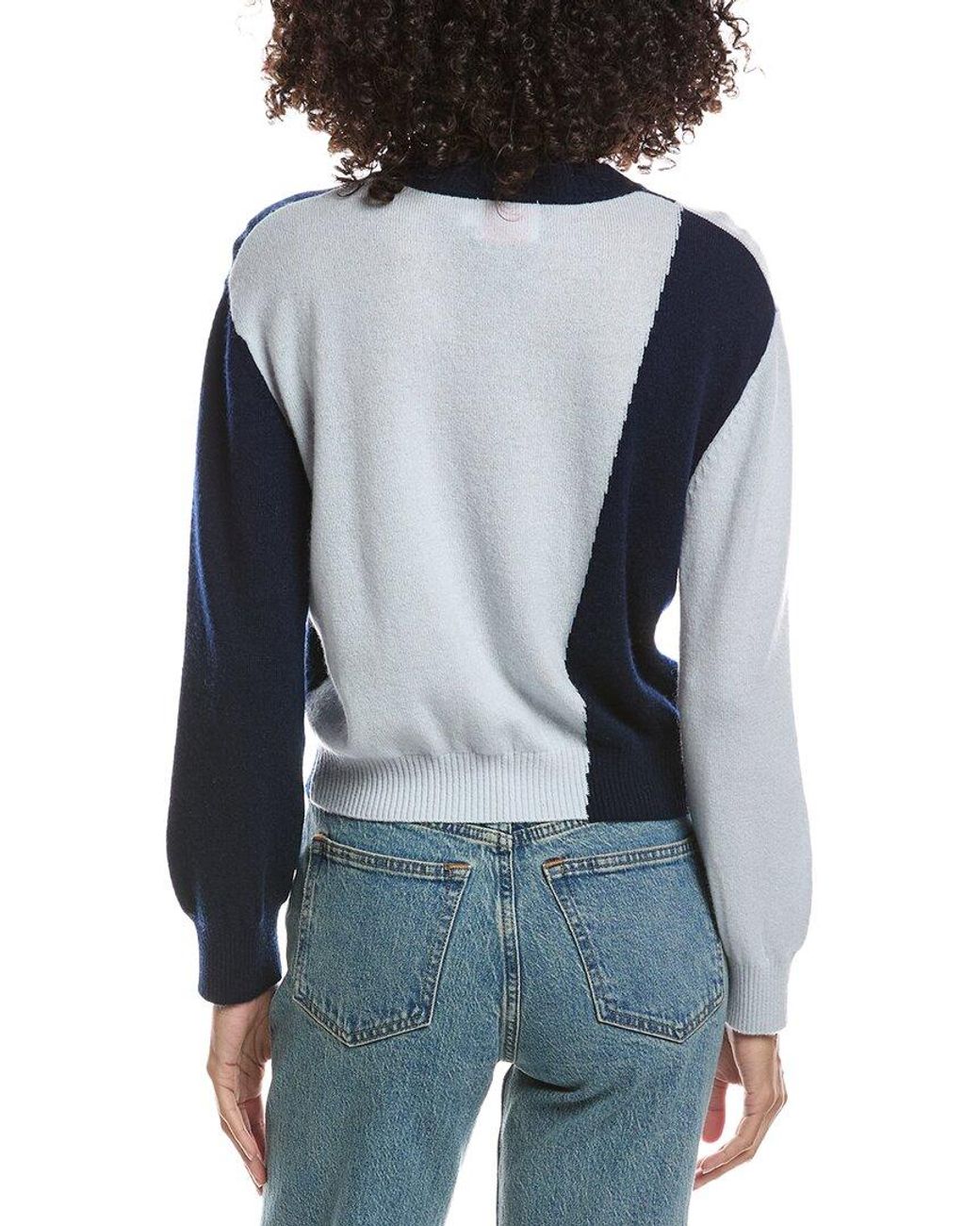 Brodie Cashmere Blue Hot Fix Color Block 100% Cashmere Sweater