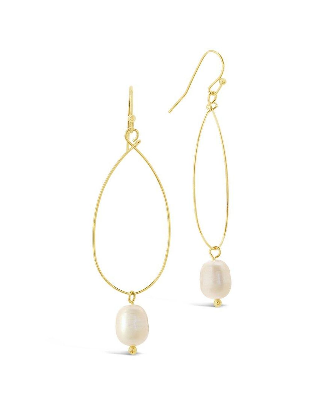 Sterling Forever White 14k Plated 10mm Pearl Teardrop Dangle Earrings