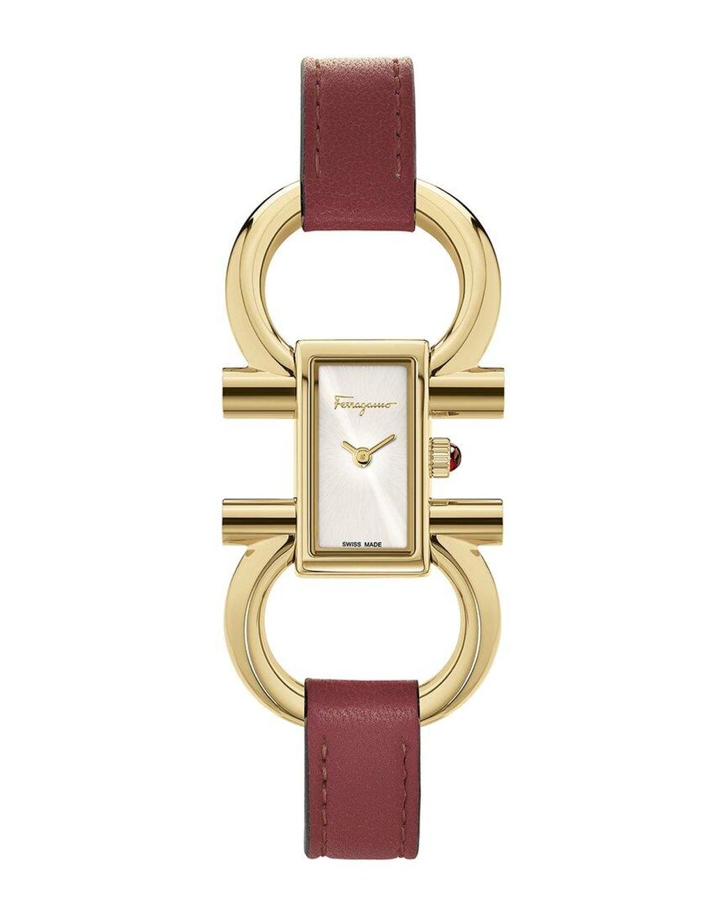 Ferragamo Double Gancini Leather Watch in Metallic | Lyst