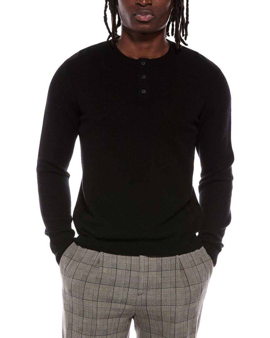 Autumn Cashmere Black 100% Cashmere Henley Sweater for men