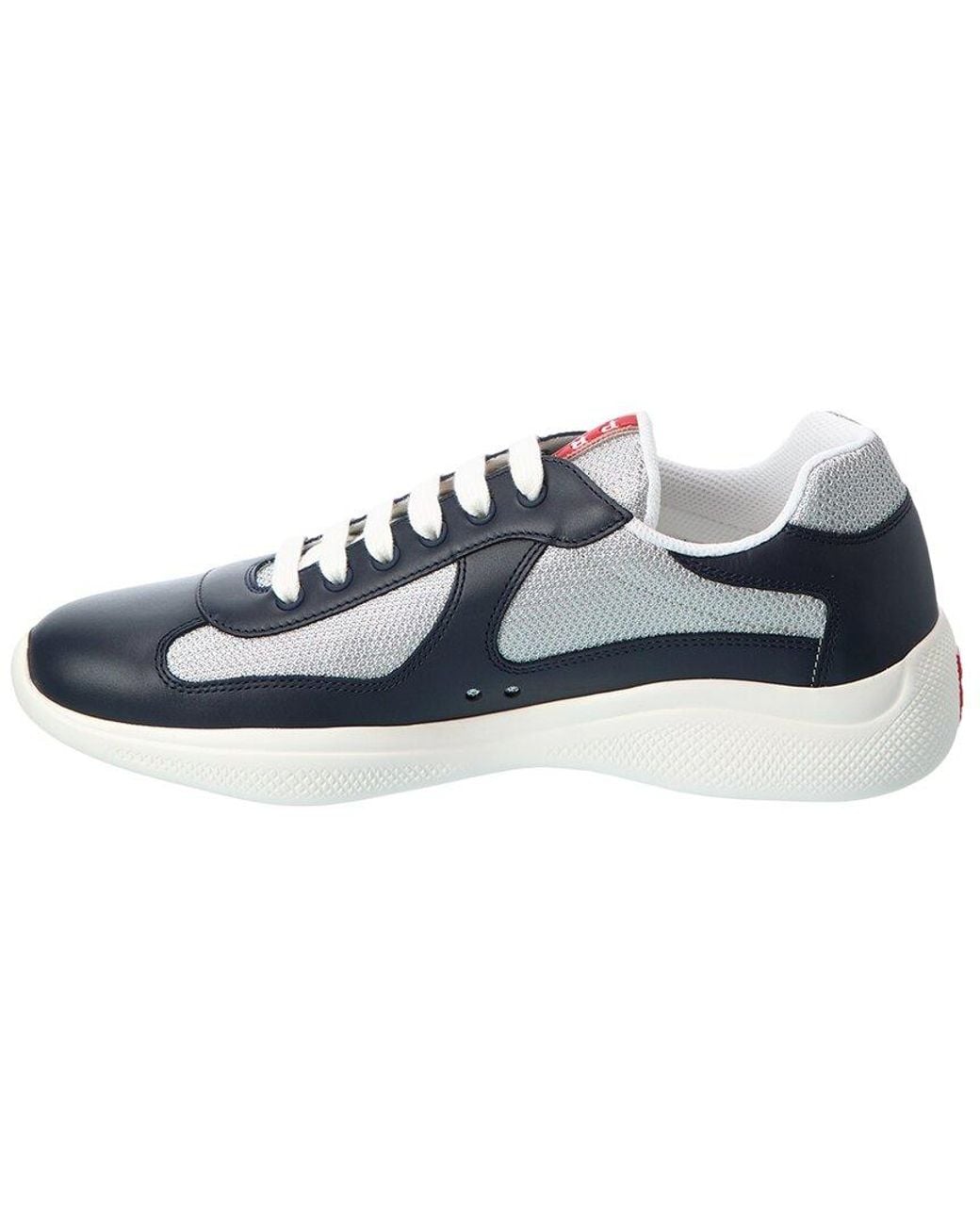 Prada Blue America's Cup Leather & Mesh Sneaker for men