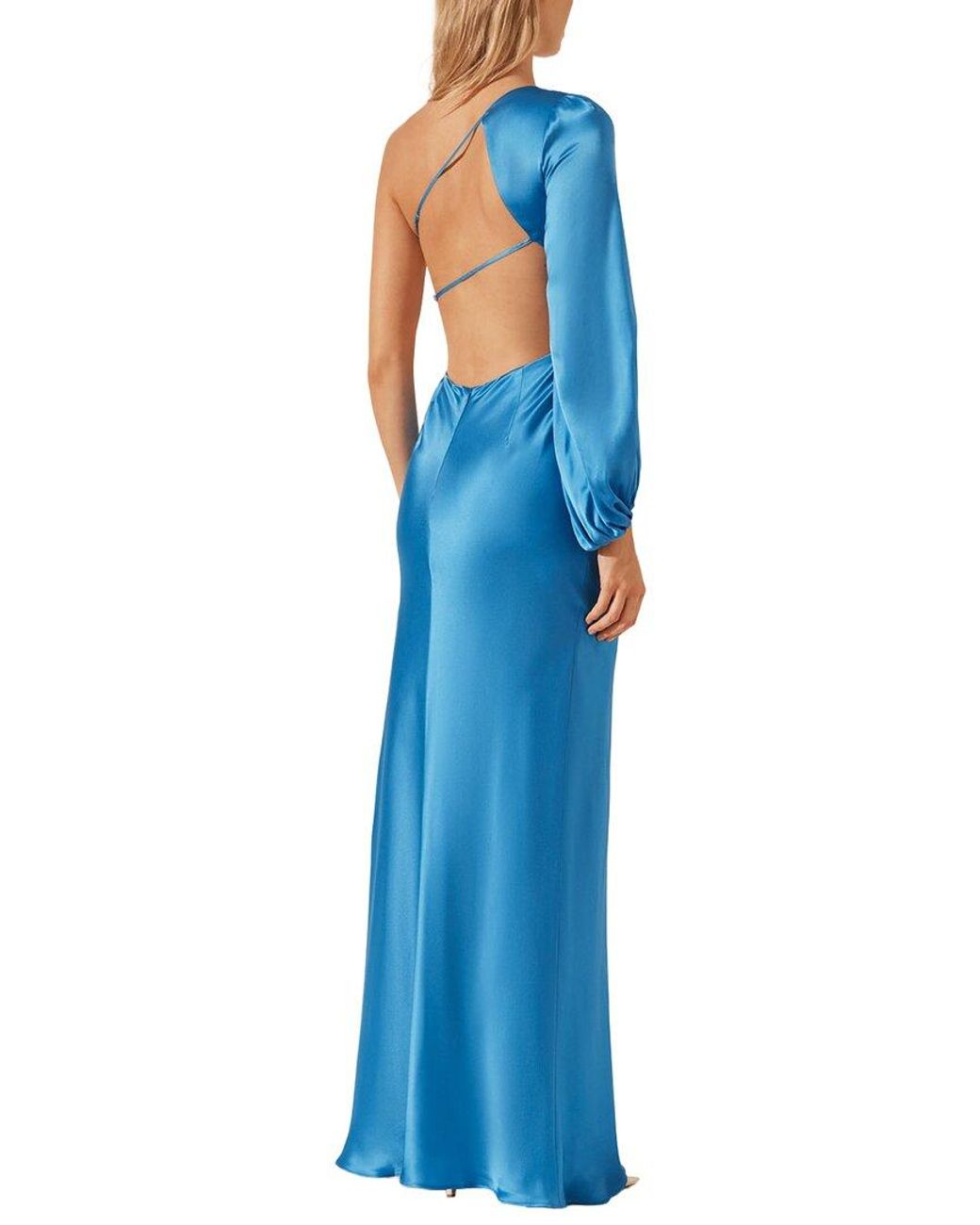 Shona Joy Blue Ciel Silk One Shoulder Maxi Dress