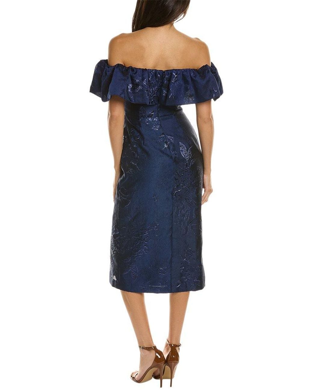 ML Monique Lhuillier Blue Off-The-Shoulder Midi Dress