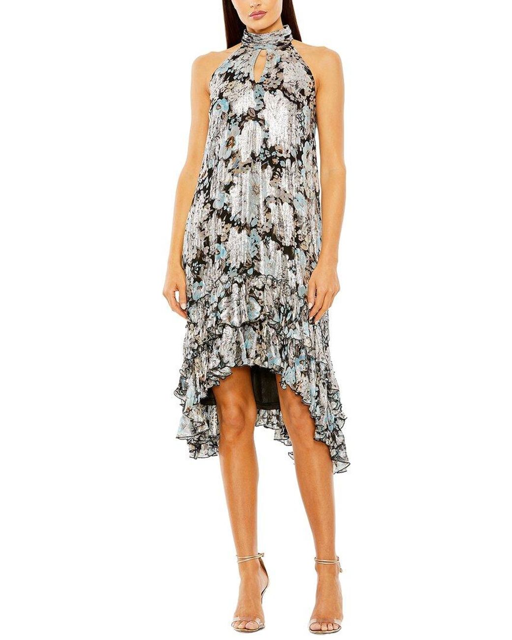 Mac Duggal Multicolor High Neck Floral Ruffle A-Line Mini Dress