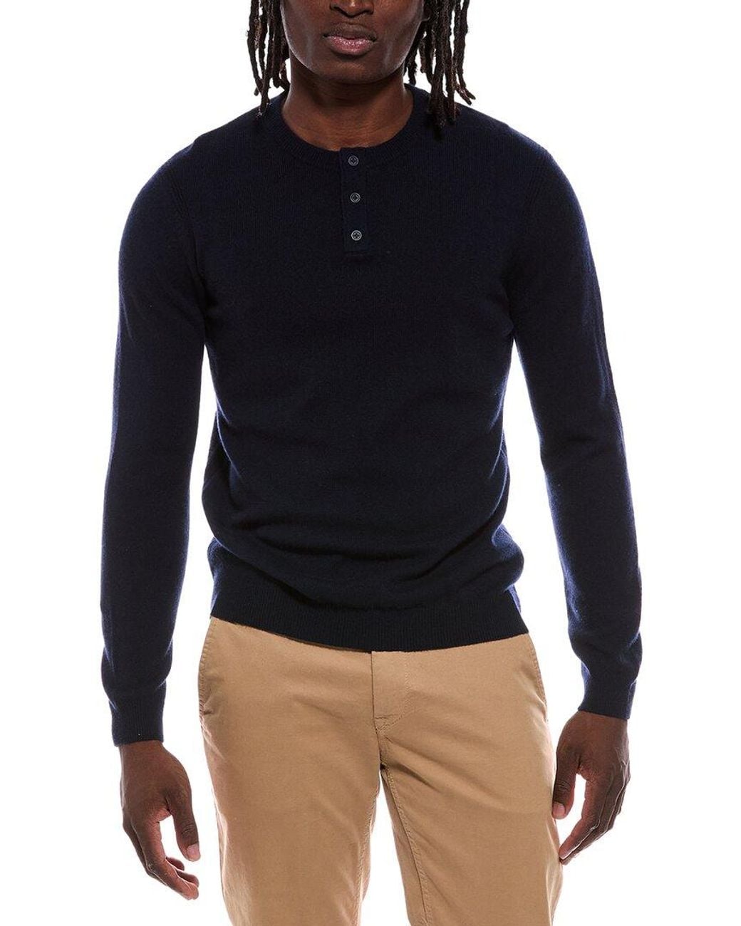 Autumn Cashmere Blue 100% Cashmere Henley Sweater for men