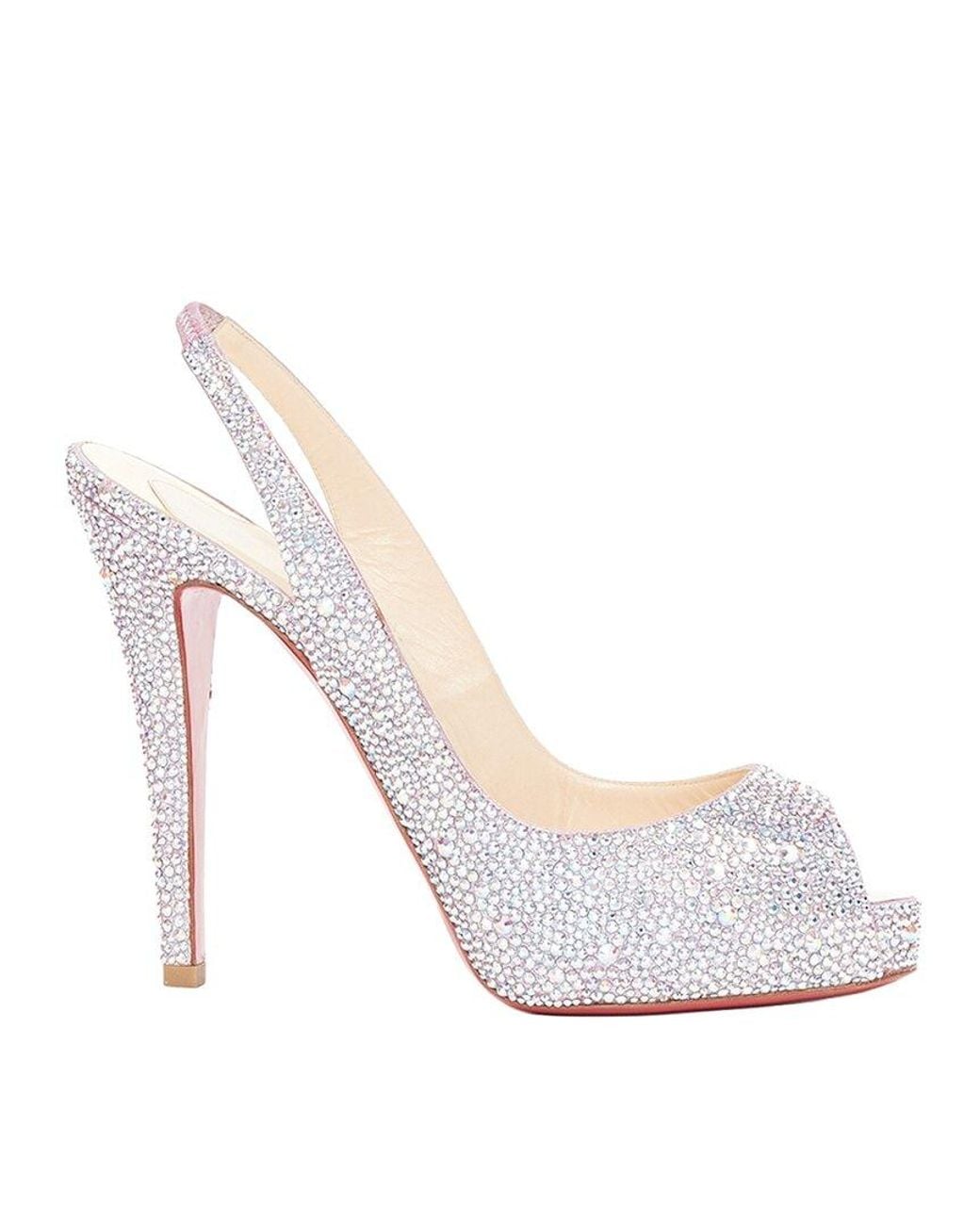Christian Louboutin White Lana Vergine Very Prive Strass 120 Crystal Slingback Pump (Authentic Pre-Loved)