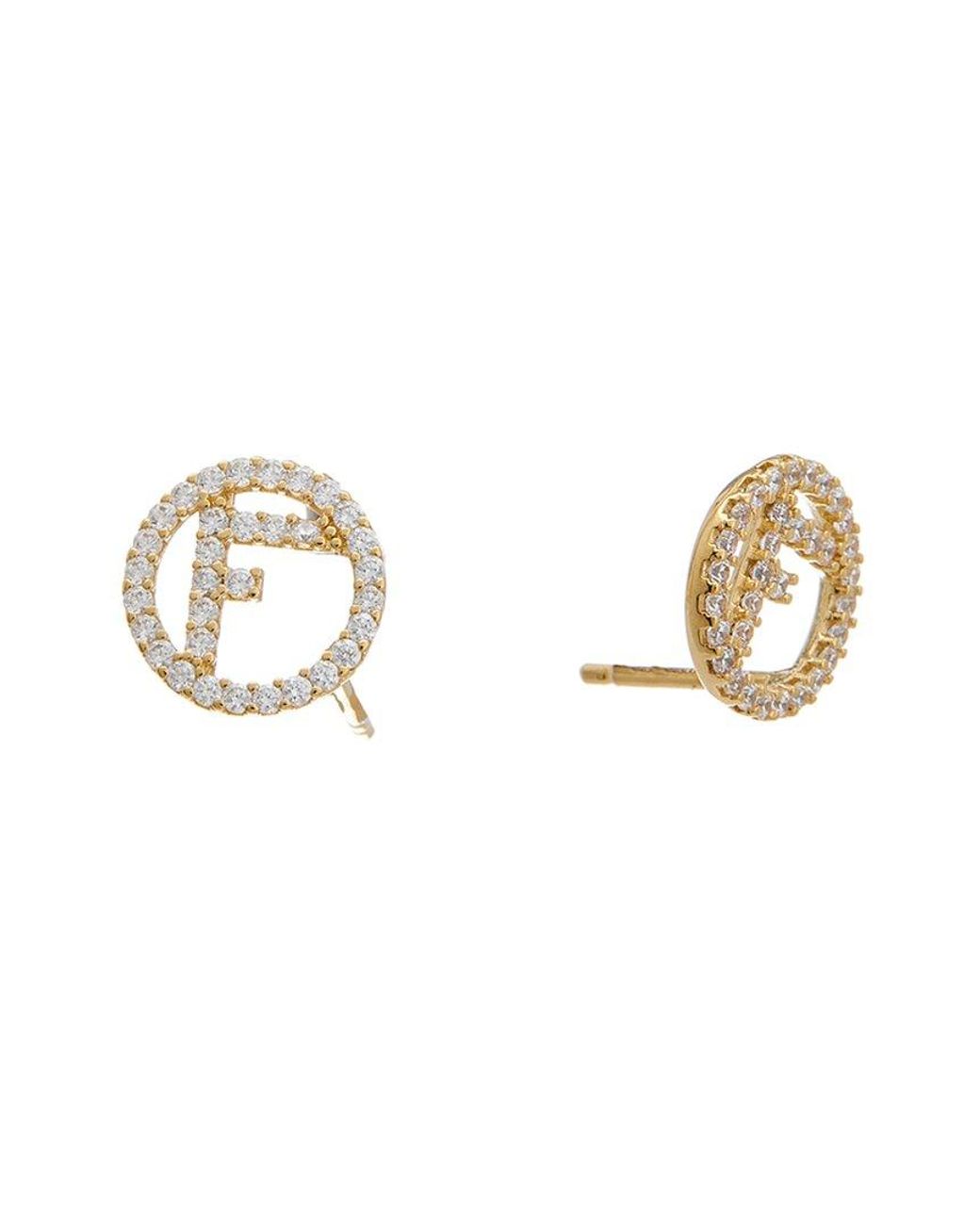 Fendi Metallic Crystal F Is Earrings