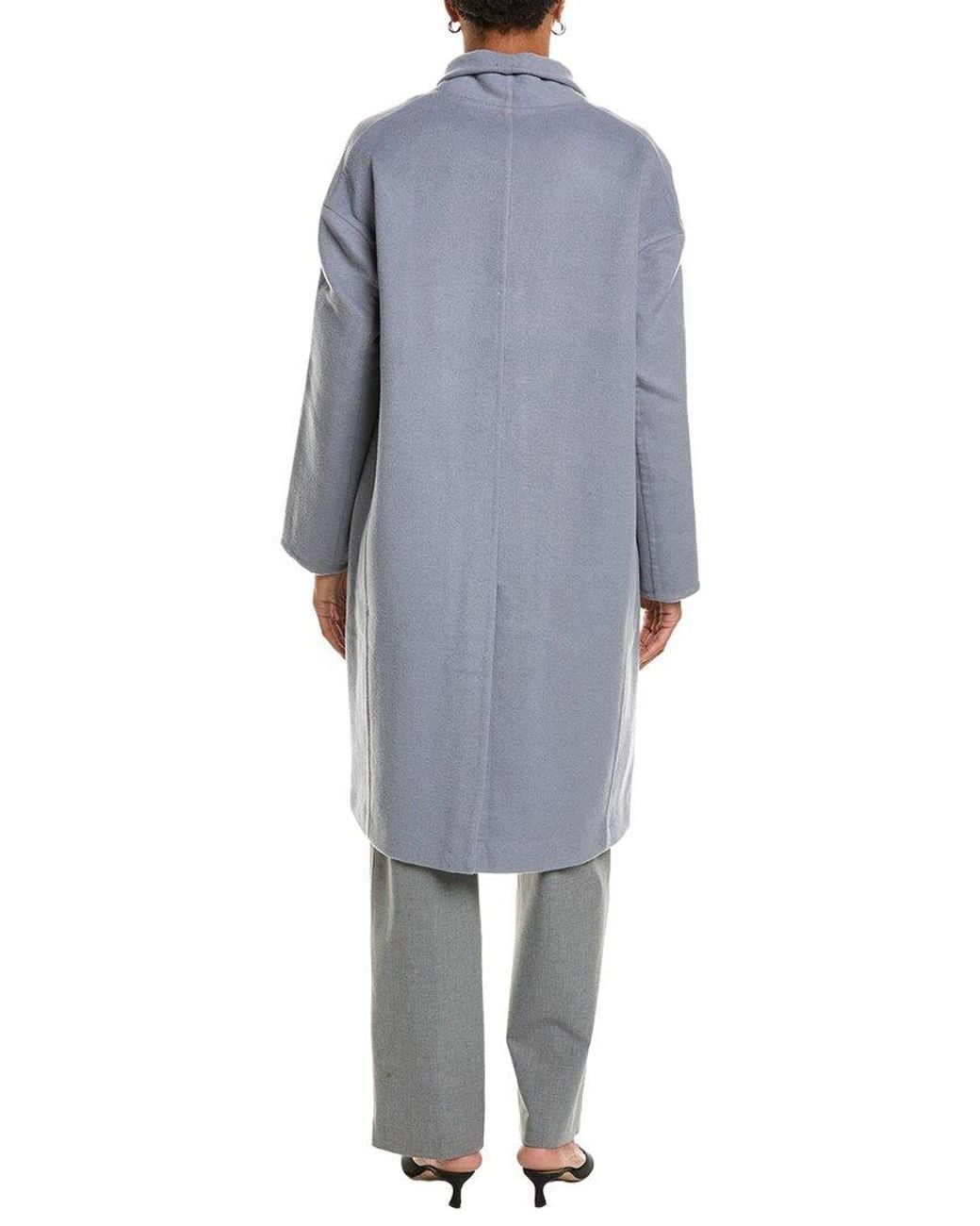 Vince Blue Collarless Long Wool-Blend Coat