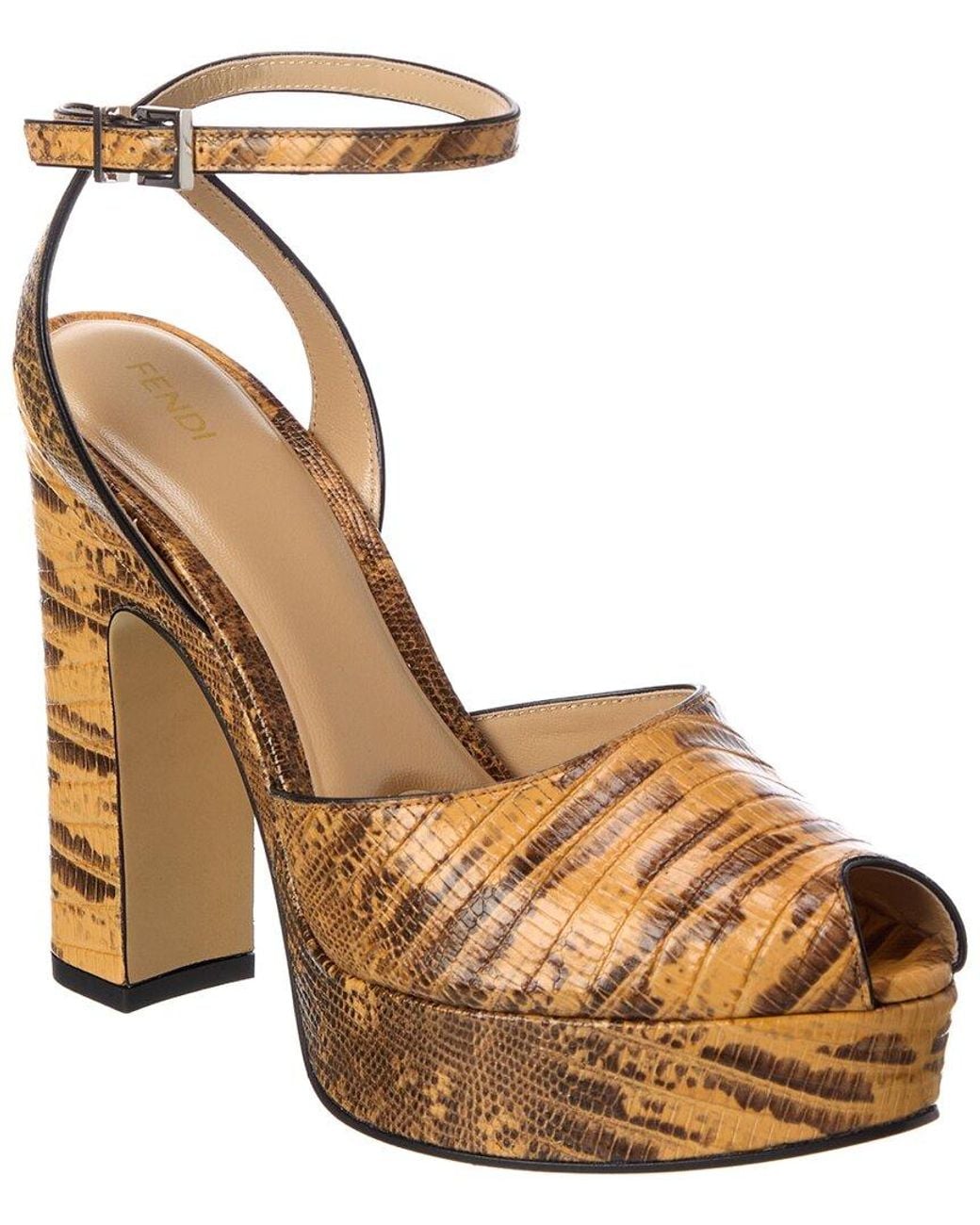 Fendi Brown After 9 Snake-Embossed Leather Platform Sandal