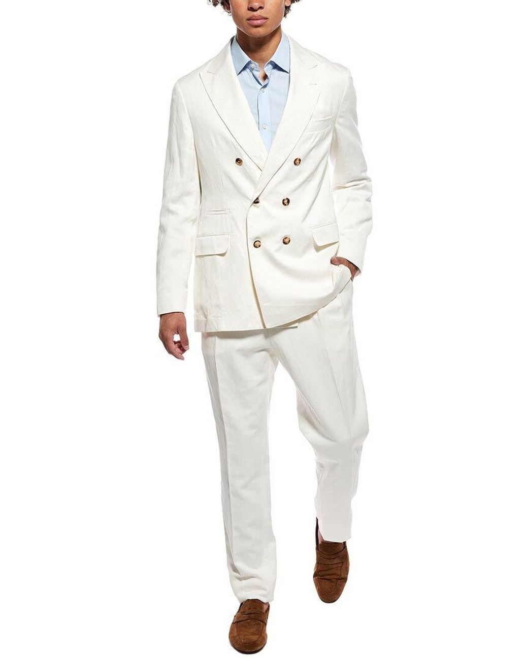Brunello Cucinelli White 2Pc Silk & Linen-Blend Suit for men