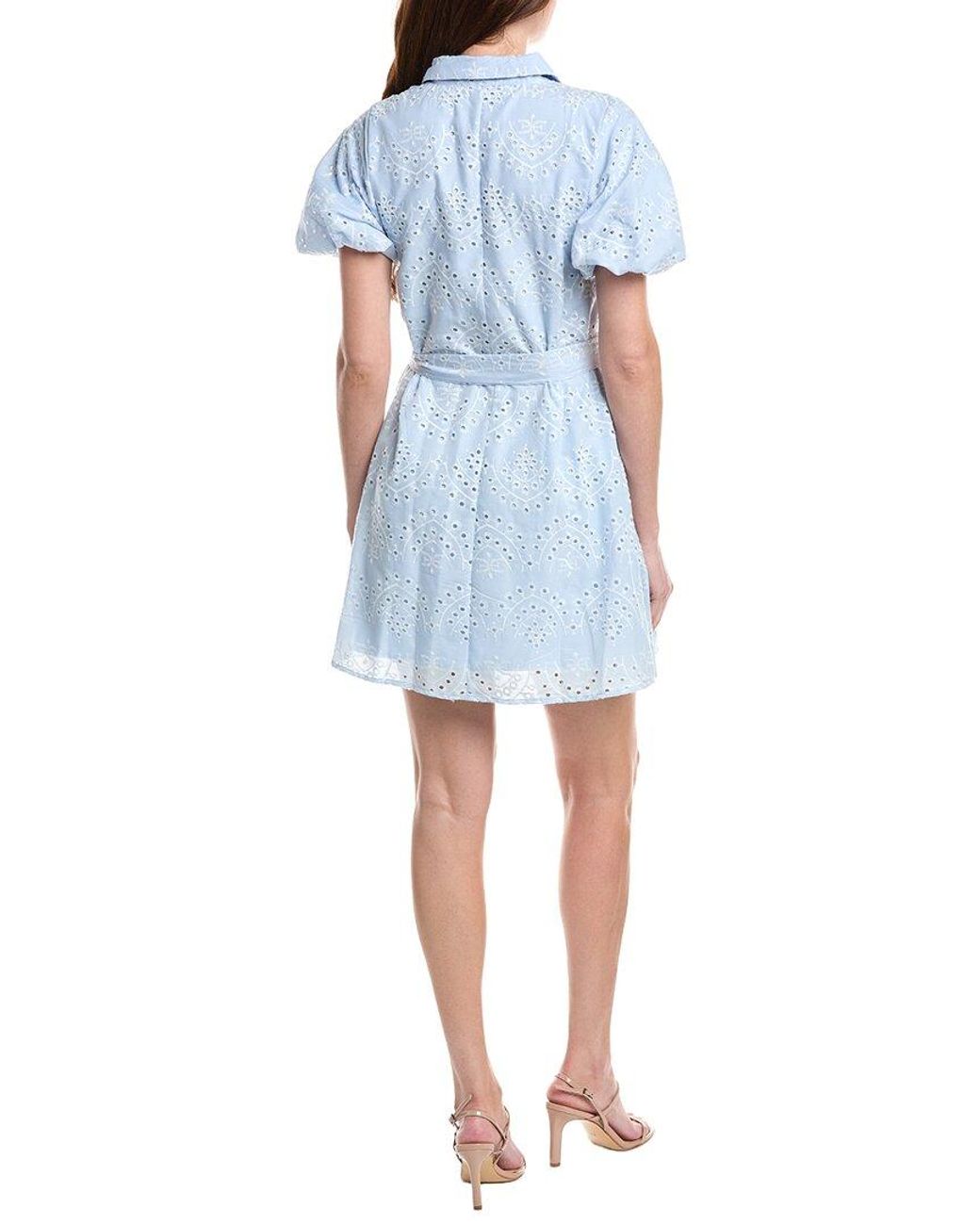 Sam Edelman Blue Puff Sleeve Eyelet Shirtdress