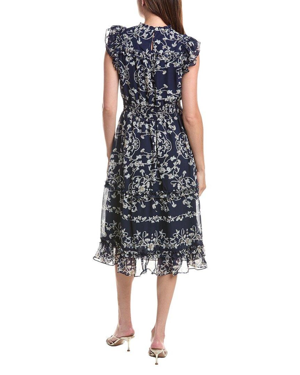Cece Blue Flutter Sleeve Smocked Waist Midi Dress