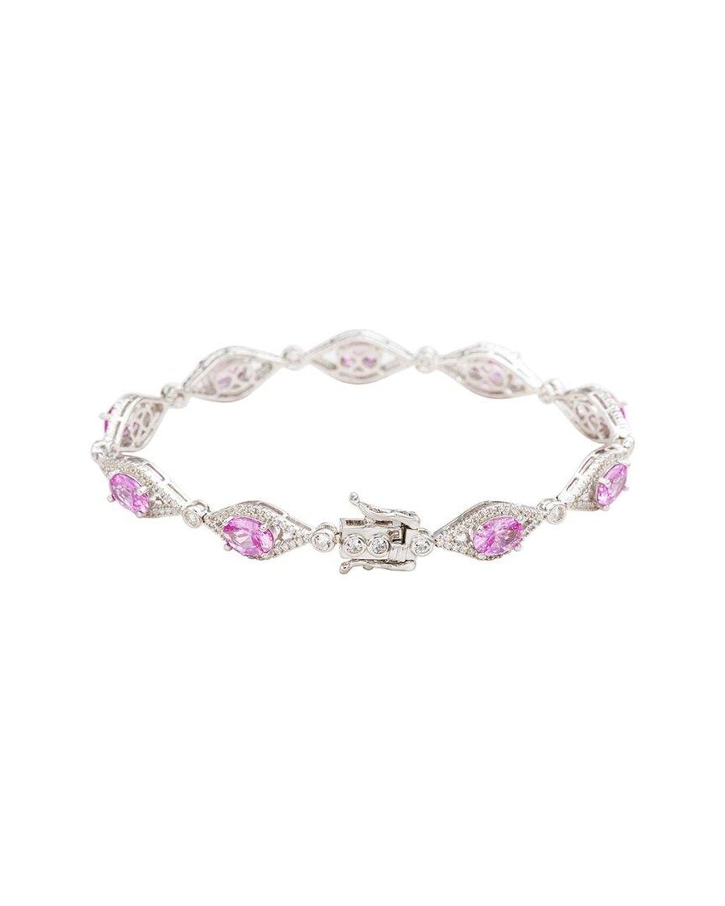 Suzy Levian White Silver 0.02 Ct. Tw. Diamond & Gemstone Bracelet