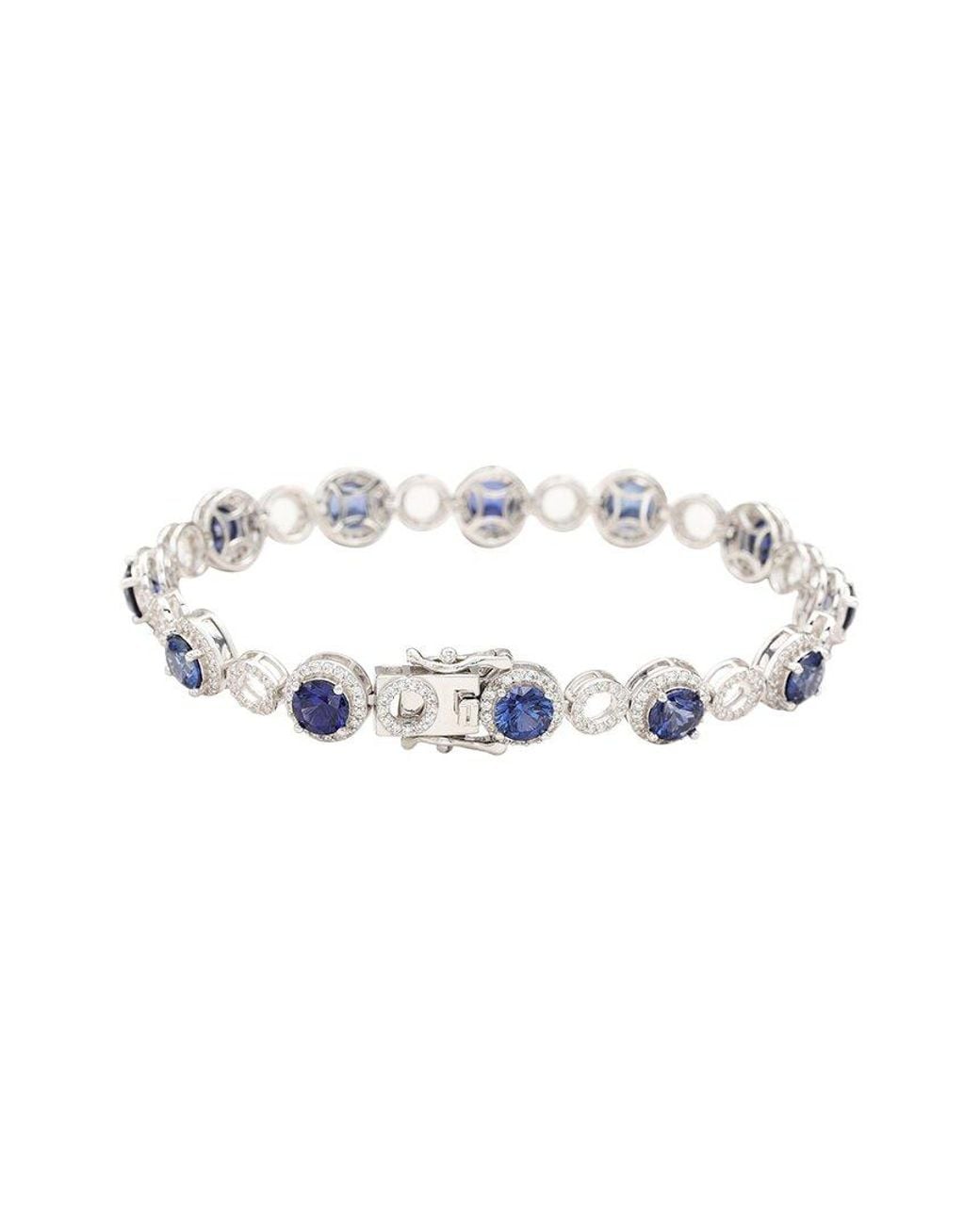 Suzy Levian White Silver 0.02 Ct. Tw. Diamond & Gemstone Bracelet