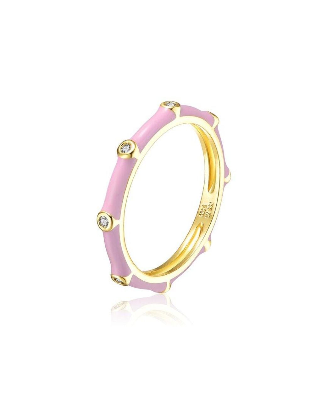 Rachel Glauber White 14k Plated Cz Bamboo Stacking Ring