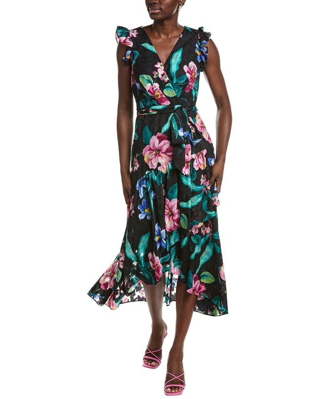 Anne Klein Green Ruffle Patio Wrap Dress
