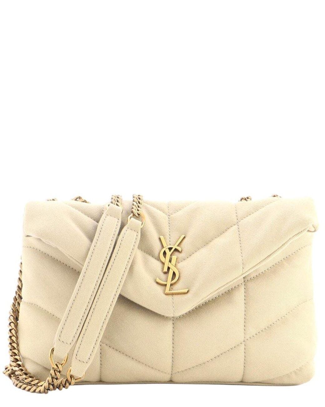 Saint Laurent Natural Quilted Canvas Loulou Puffer Shoulder Bag Mini (Authentic Pre-Loved)