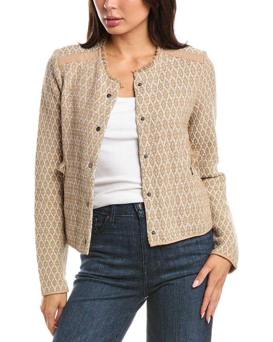 NIC+ZOE Natural Brocade Fringe Knit Jacket