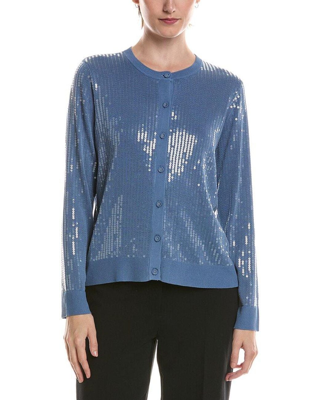 Anne Klein Blue Sequin Cardigan