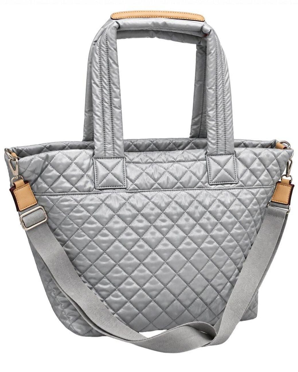 MZ Wallace Gray Medium Metro Nylon & Leather Tote Deluxe