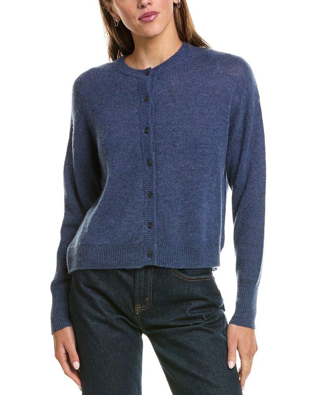 Hannah Rose Blue Drop Shoulder 100% Cashmere Cardigan