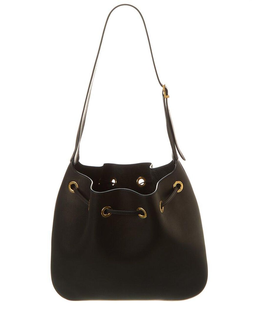 Saint Laurent Black Leather Drawstring Bucket Shoulder Bag