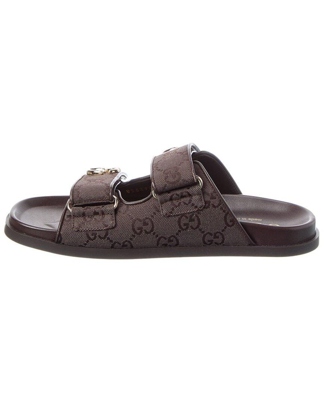 Gucci Brown Double Gg Supreme Canvas & Leather Sandal