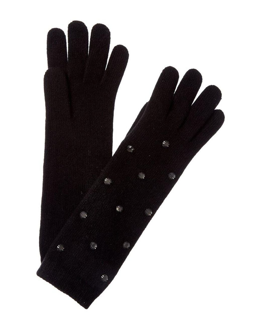 Portolano Black Scattered Stones Cashmere Gloves