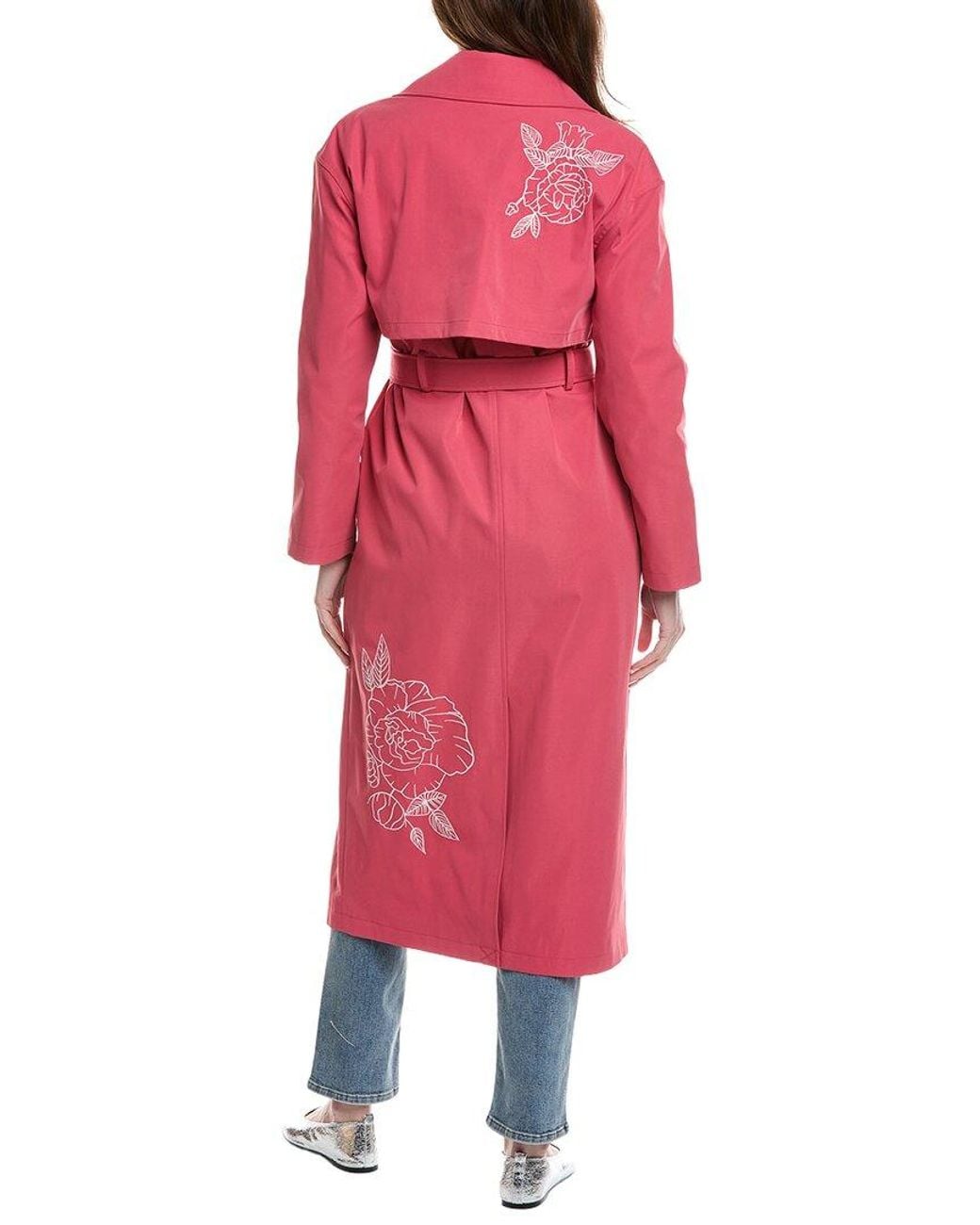 NVLT Longline Embroidered Double-Breasted Belted Trench Coat