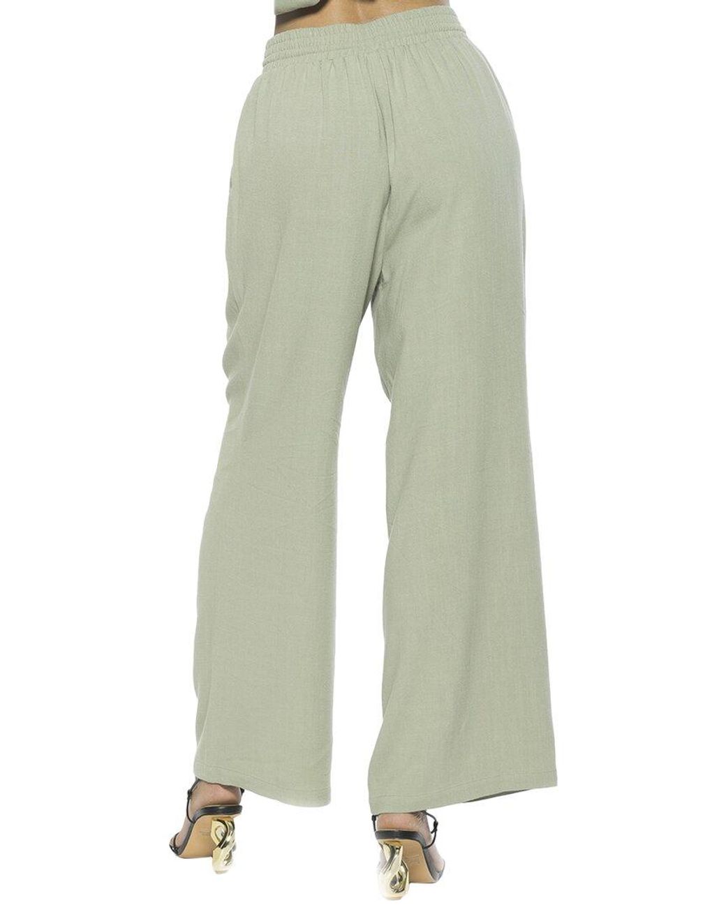 Alexia Admor Green Xila Linen-Blend Wide Leg Pant