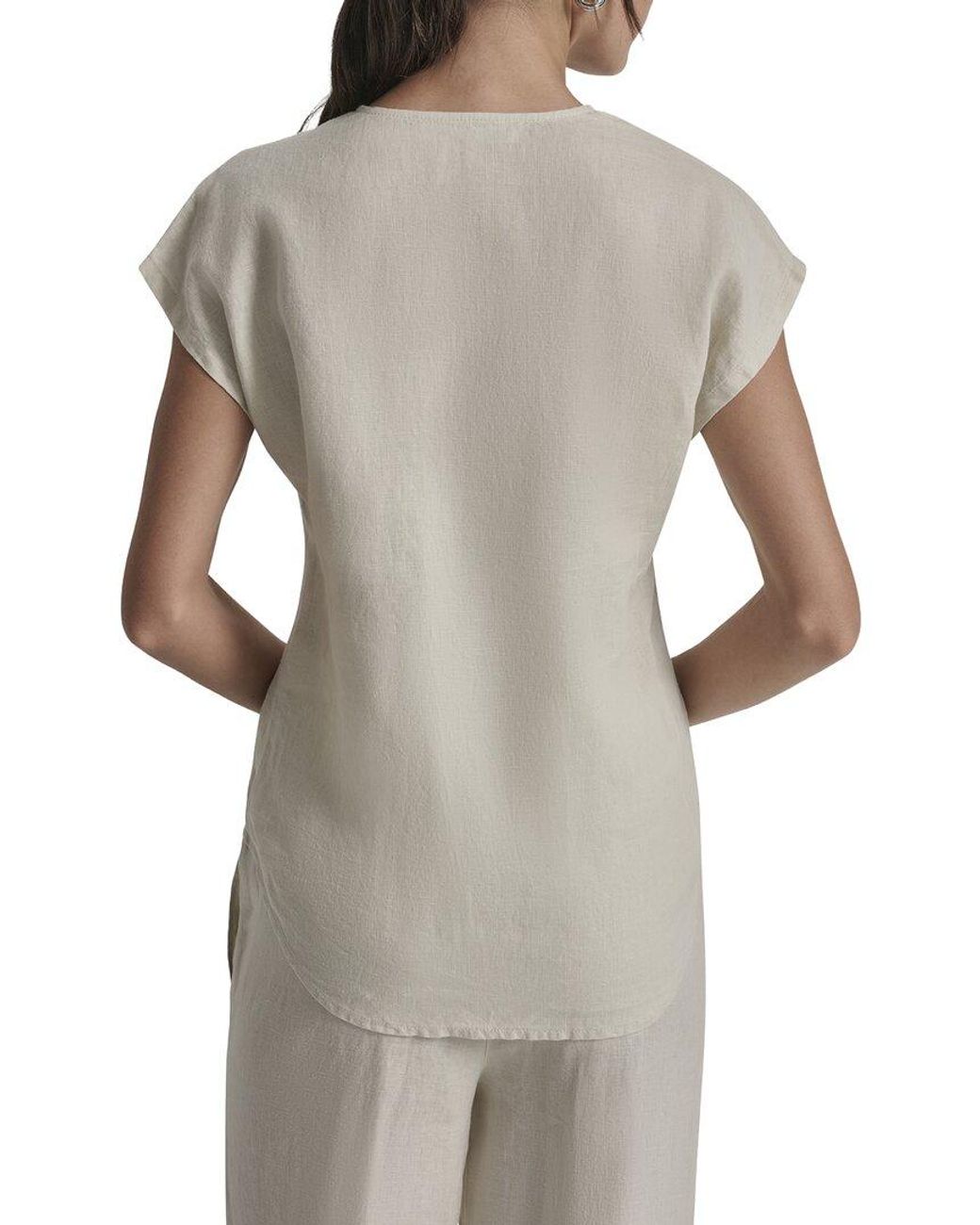 DKNY Gray Extended Sleeve Linen Top
