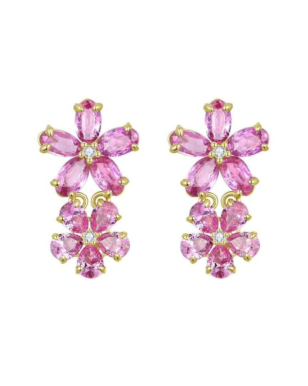 Nina Zhou Jewelry Pink 14K 4.92 Ct. Tw. Diamond & Sapphire Drop Earrings
