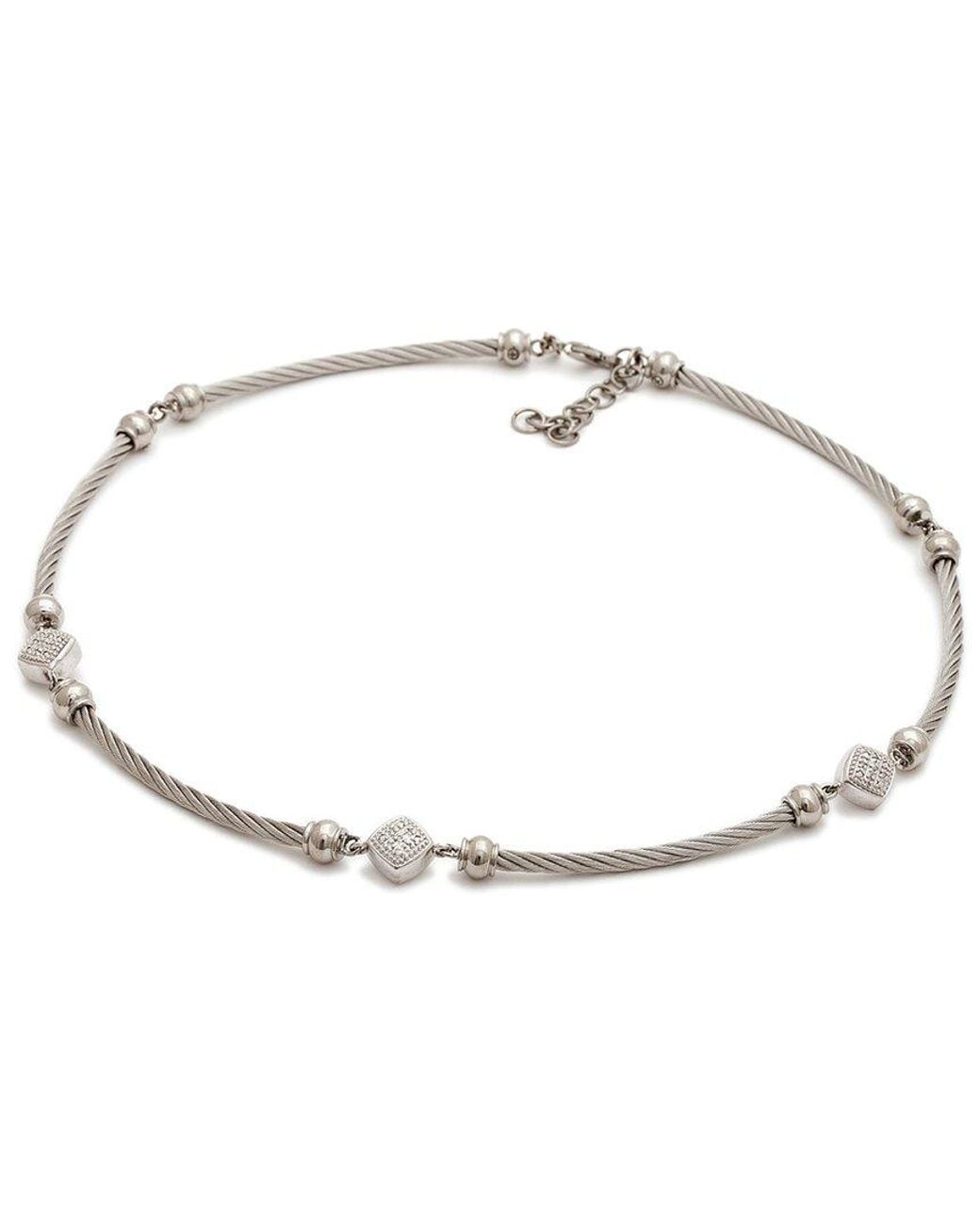 Diamond Select Cuts White Steel 0.06 Ct. Tw. Diamond Station Necklace