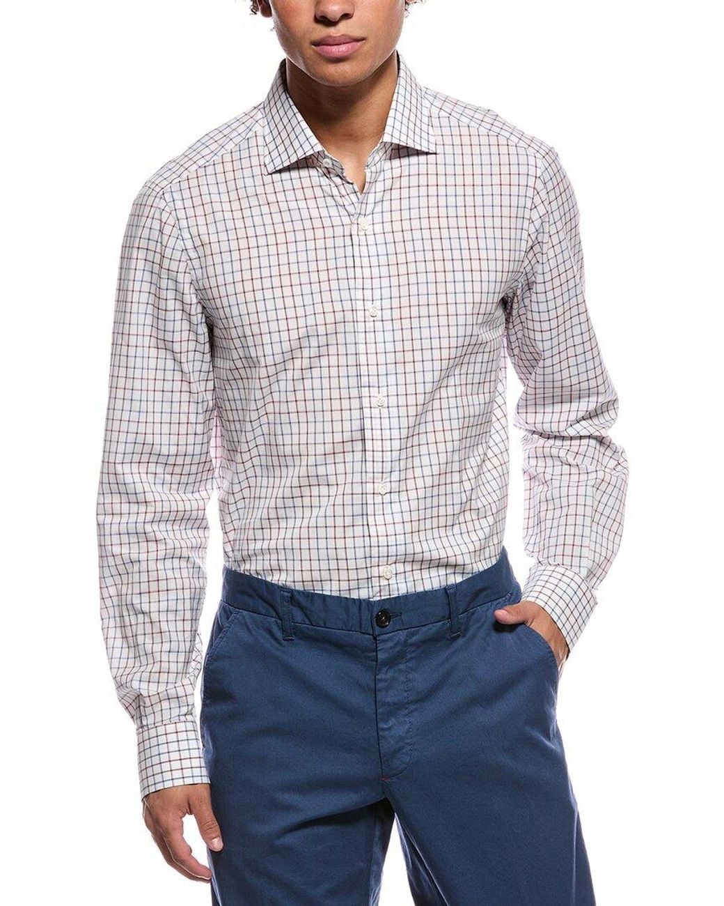 Isaia Blue Milano Mix Woven Shirt for men