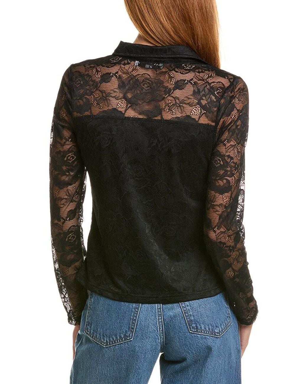 Ellen Tracy Black Lace Button Down Top