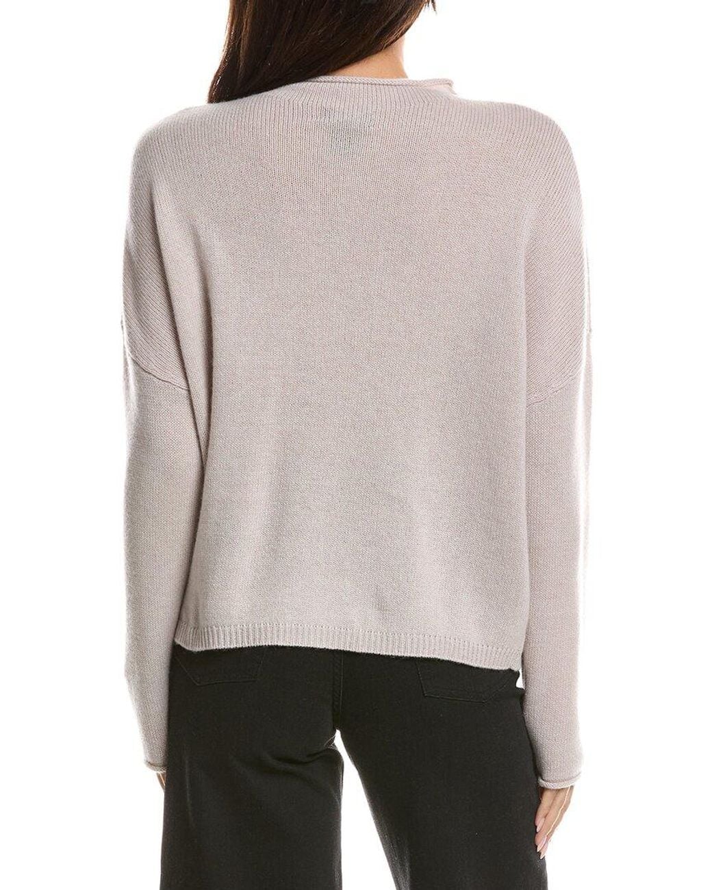 Forte Gray Slouchy Roll Trim 100% Cashmere Pullover