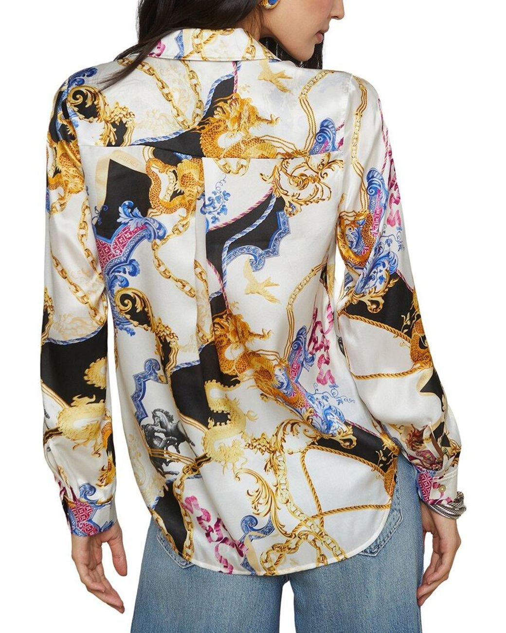 L'Agence Blue Tyler Silk Blouse