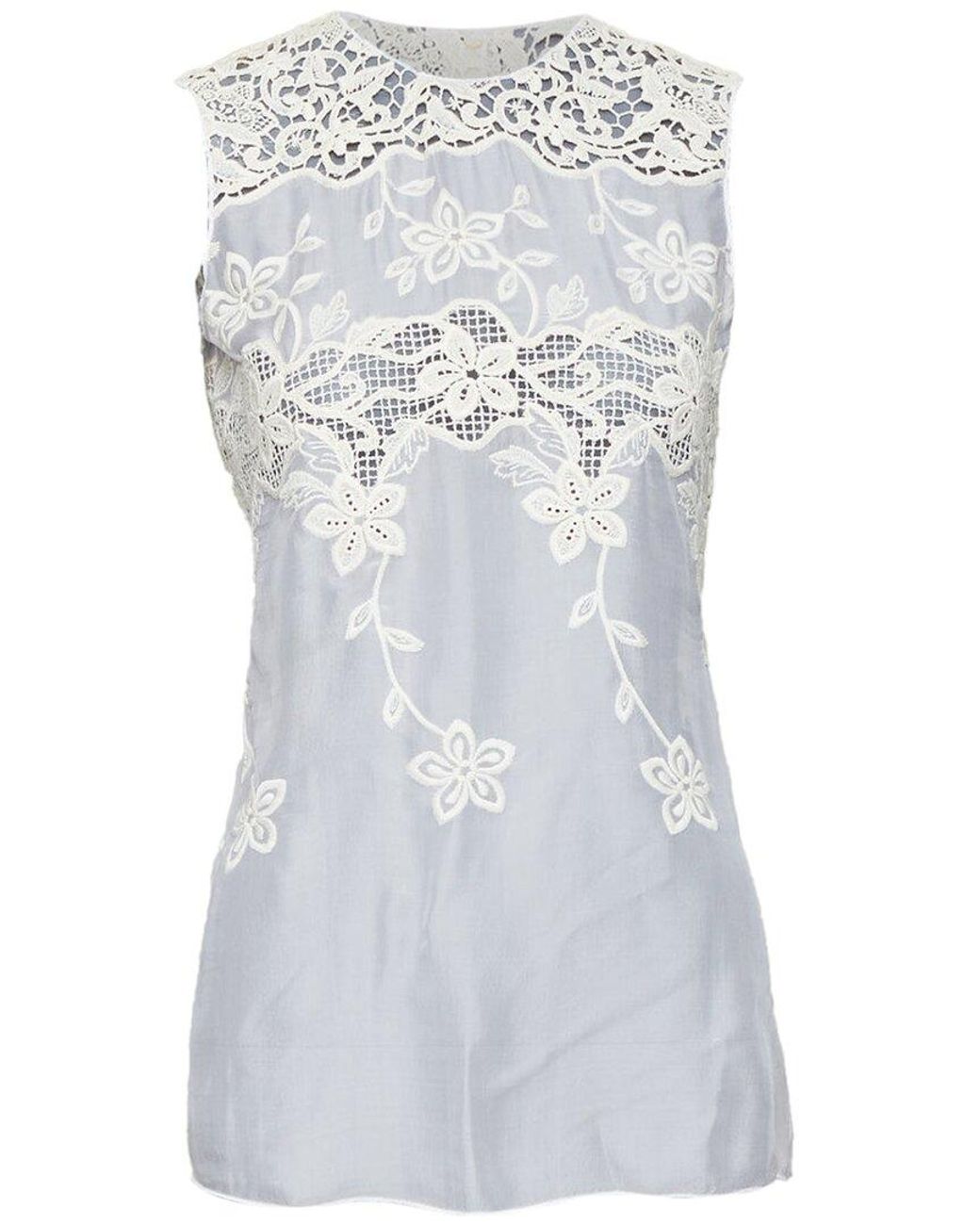 Dolce & Gabbana Blue Silk Cotton Lace Top, Size It (Authentic Pre-Loved)