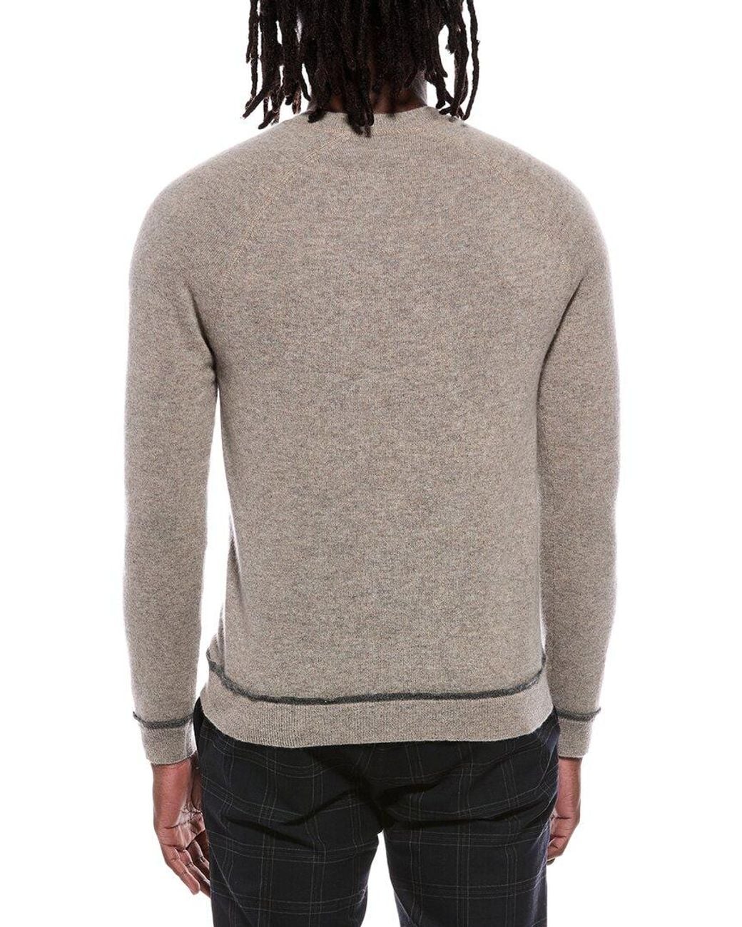 Autumn Cashmere Gray Coverstitch Raglan 100% Cashmere Crewneck Sweater for men