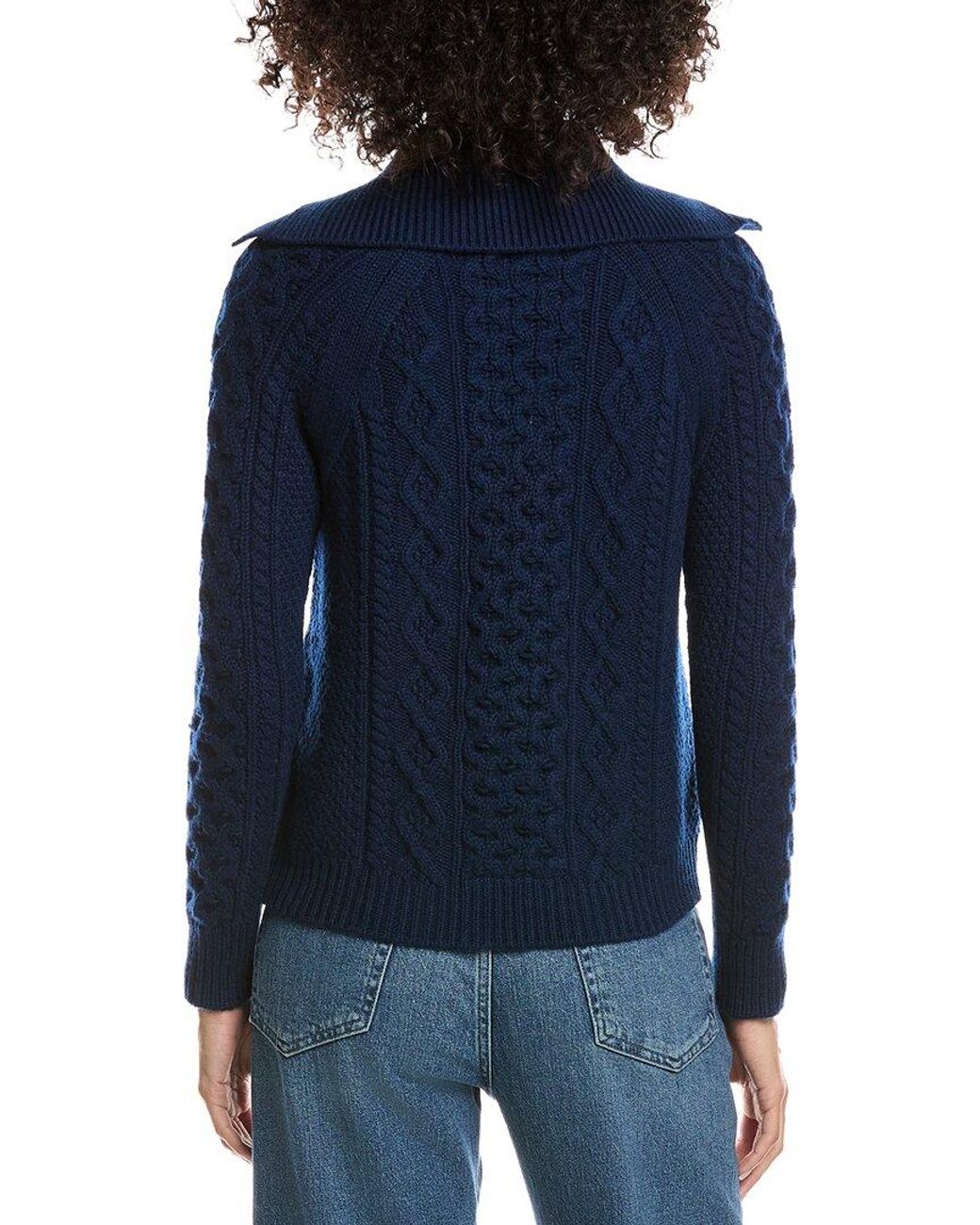 Forte Blue Wool & Cashmere-Blend Luxe Cable Cardigan