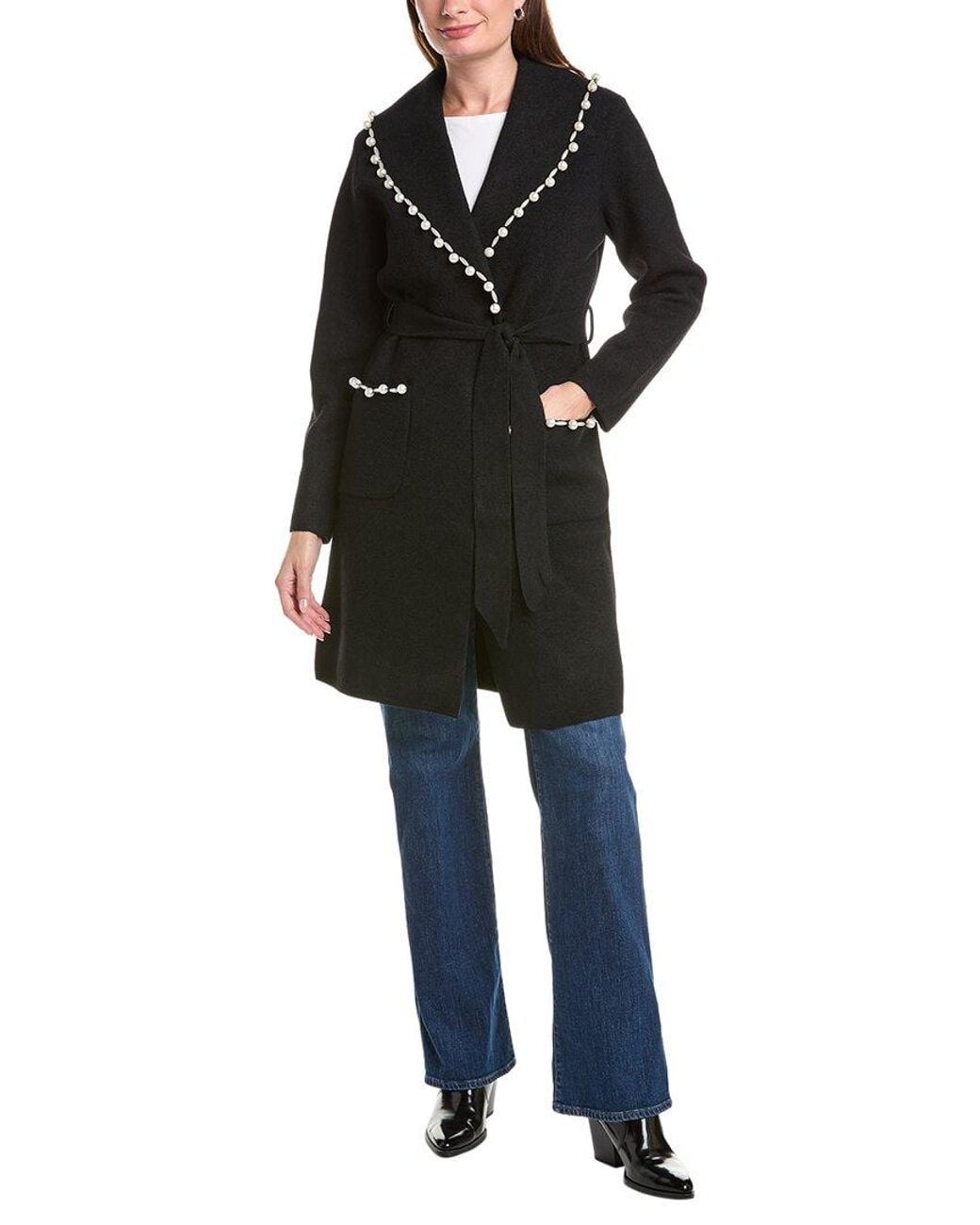 NVLT Black Longline Wrap Eyelash Coatigan
