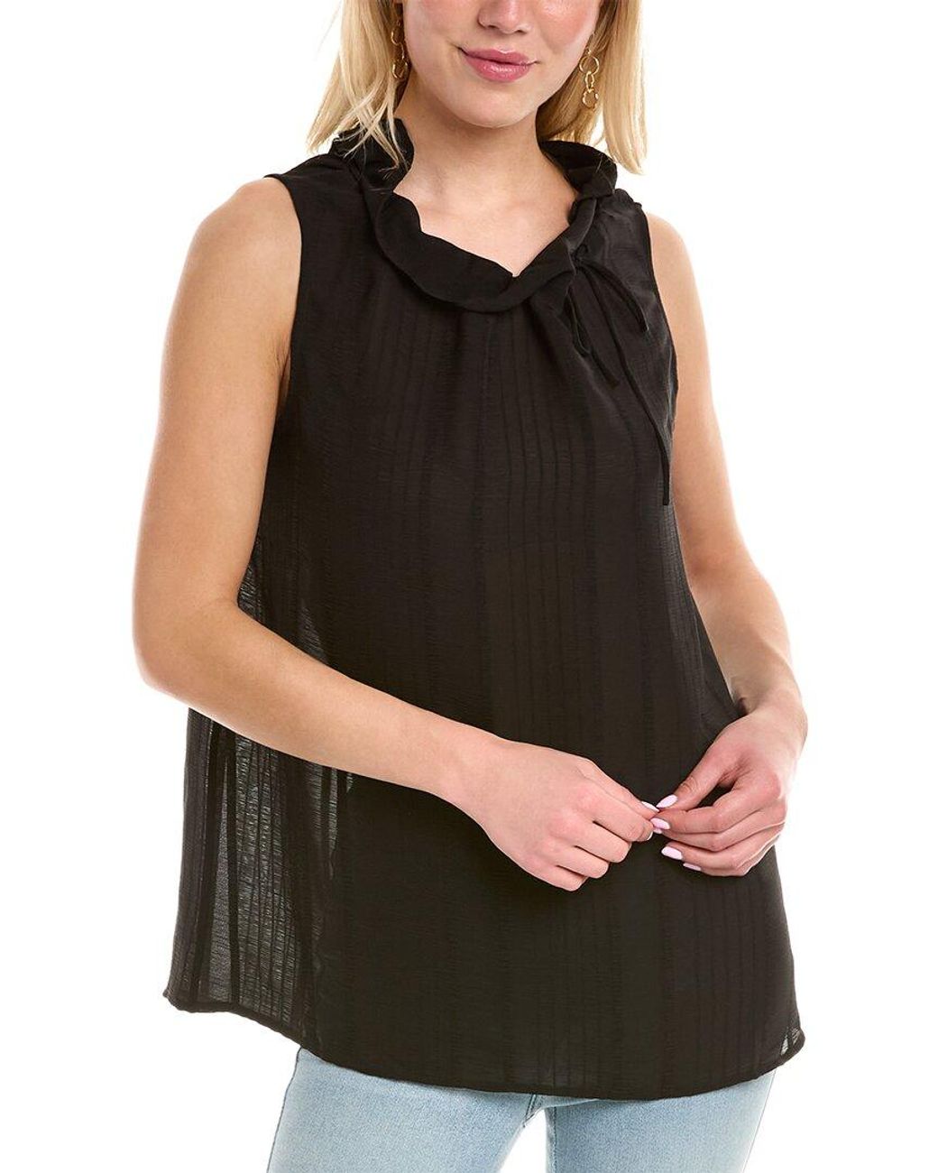 PEARL BY LELA ROSE Black Striped Halter Top