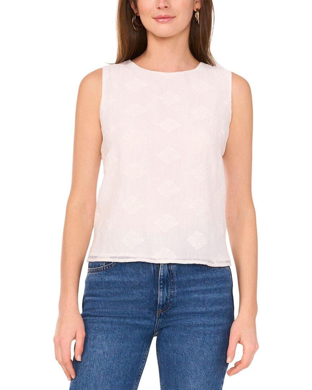 Vince Camuto White Sleeveless Crewneck Blouse