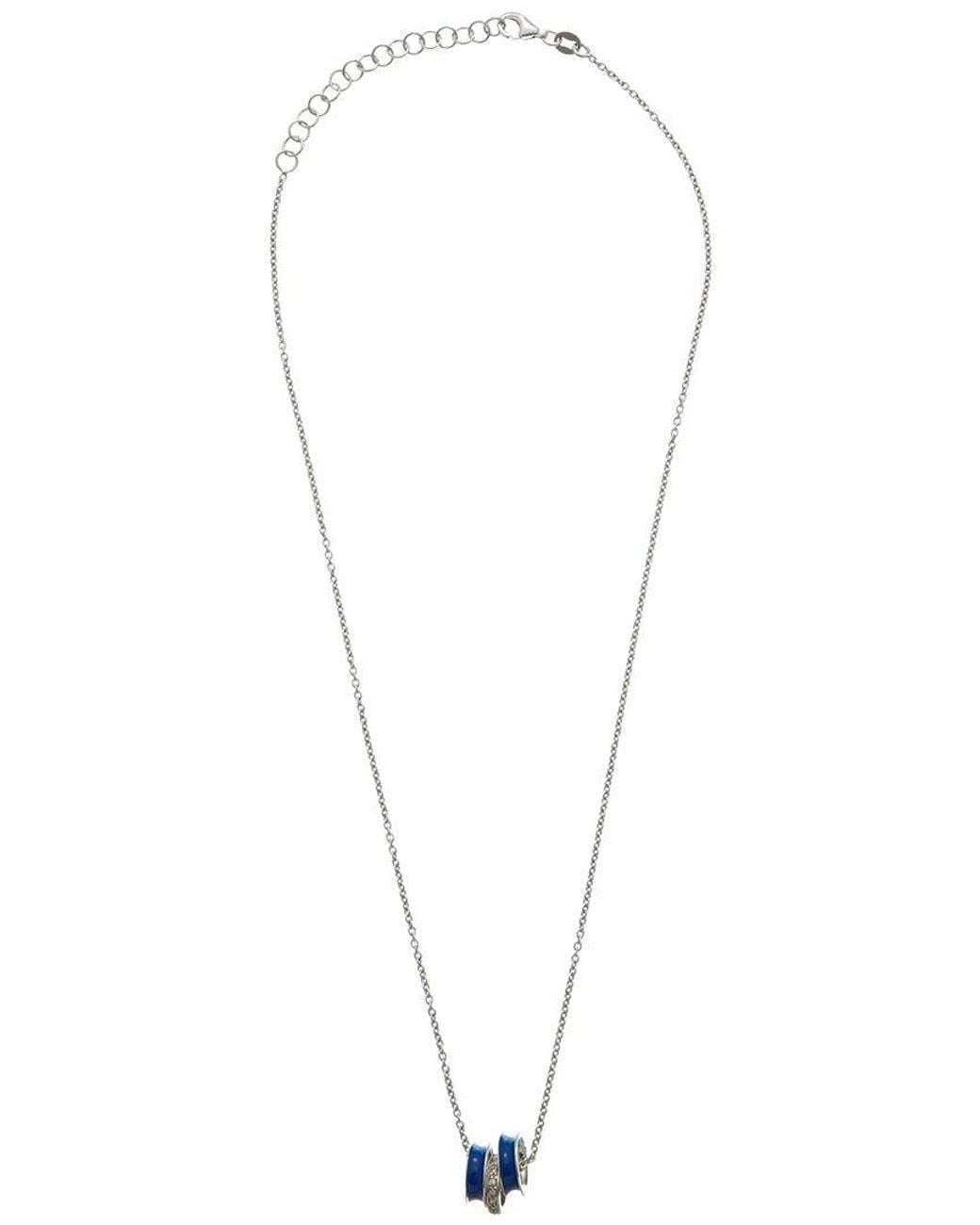 Italian Gold Over Silver Blue 18K Plated 0.15 Ct. Tw. Diamond Enamel Ring Necklace