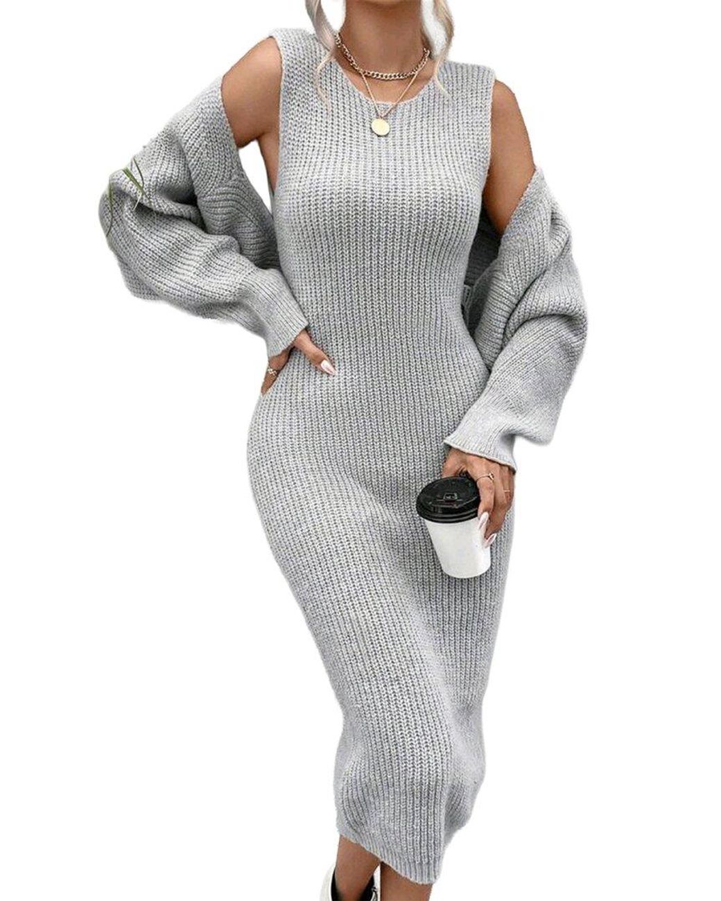 Kayla Paris Gray 2Pc Cardigan & Dress Set