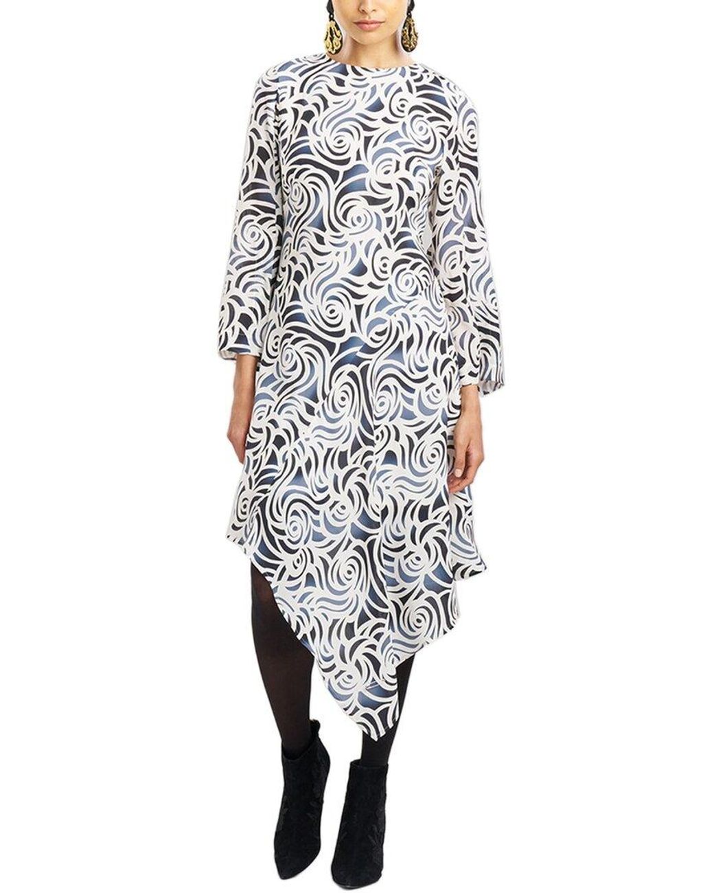 Natori White Asymmetrical Drape Vent Sleeve Silk-blend Dress