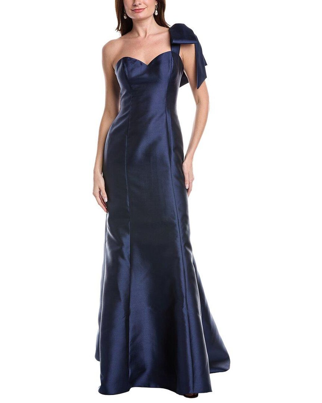 Rene Ruiz Blue Sweetheart Neck Satin Mermaid Gown