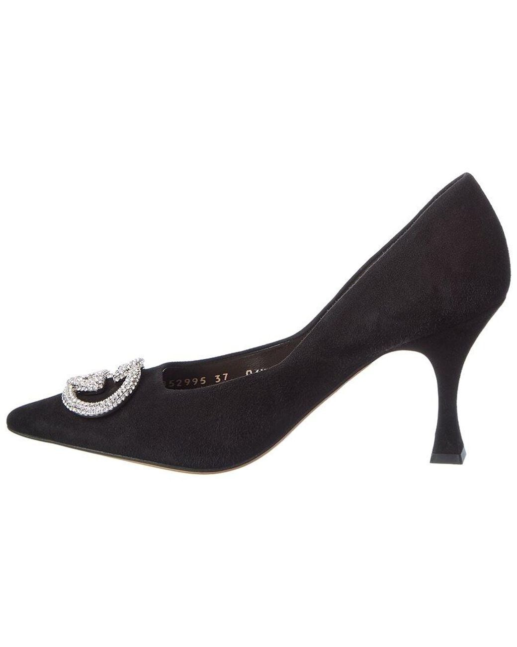 Gucci Black G Interlocking Suede & Crystal Pump